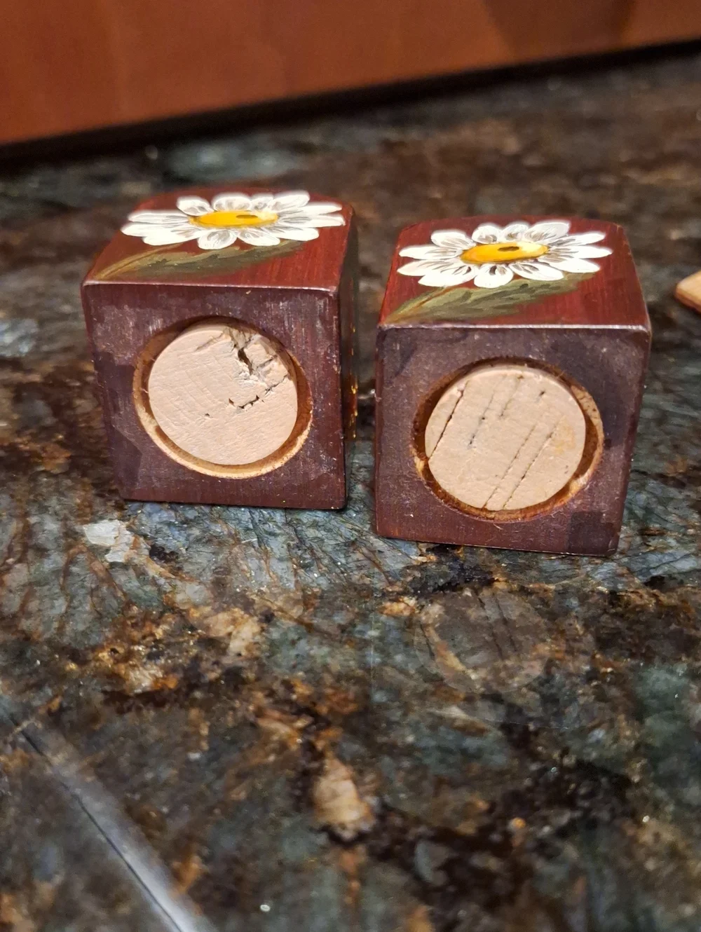Handpainted Wooden 'P' and 'S' Salt and Pepper Shakers - Brown